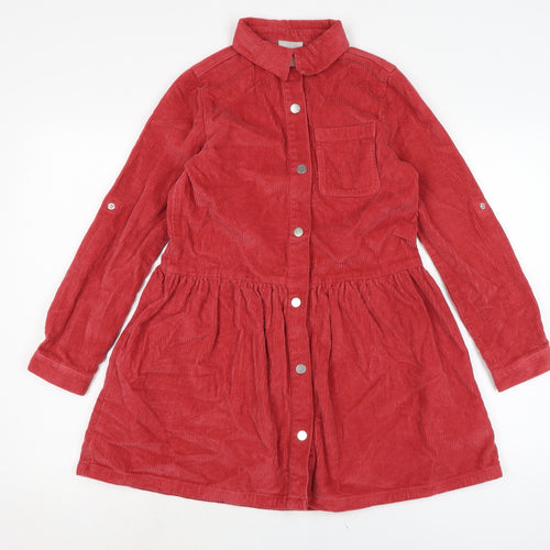 I Love Girls wear Girls Red Cotton Shirt Dress Size 11 Years Collared Button