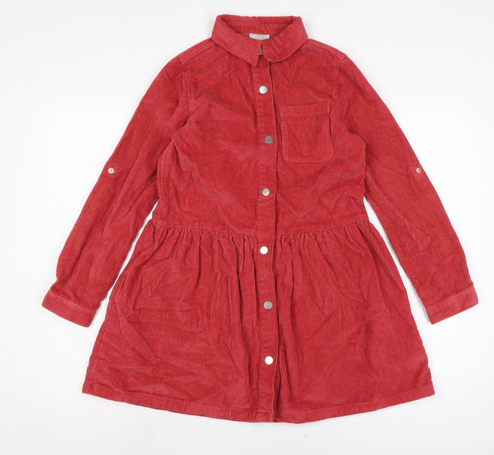 I Love Girls wear Girls Red Cotton Shirt Dress Size 11 Years Collared Button