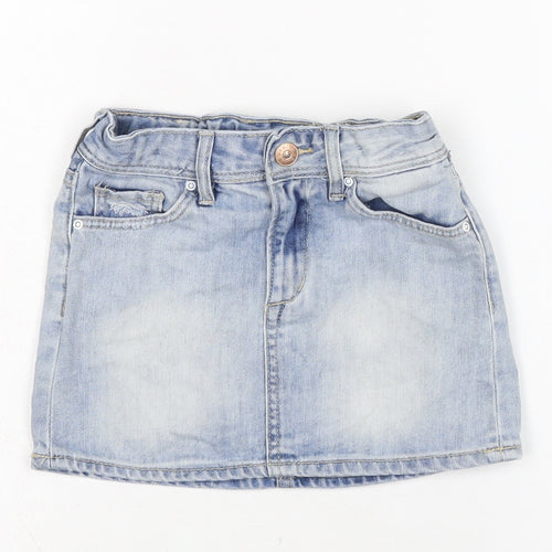 H&M Girls Blue Cotton A-Line Skirt Size 7-8 Years Regular Zip