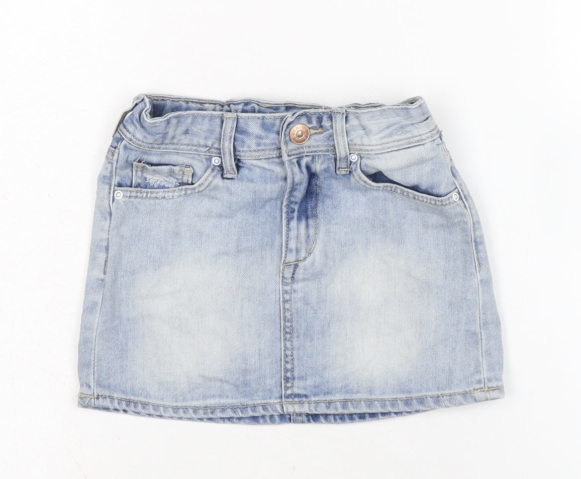 H&M Girls Blue Cotton A-Line Skirt Size 7-8 Years Regular Zip