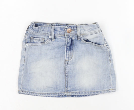 H&M Girls Blue Cotton A-Line Skirt Size 7-8 Years Regular Zip
