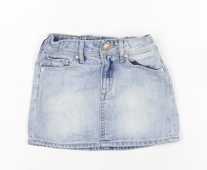 H&M Girls Blue Cotton A-Line Skirt Size 7-8 Years Regular Zip