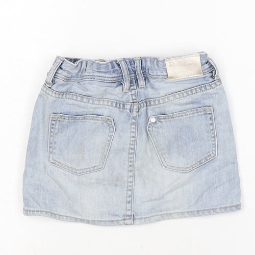 H&M Girls Blue Cotton A-Line Skirt Size 7-8 Years Regular Zip