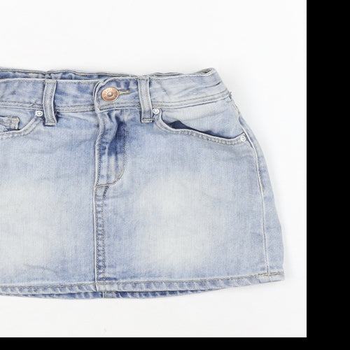 H&M Girls Blue Cotton A-Line Skirt Size 7-8 Years Regular Zip