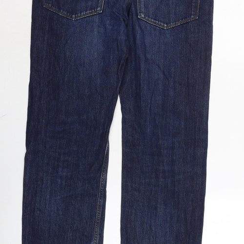 Marks and Spencer Mens Blue Cotton Straight Jeans Size 32 in L31 in Regular Zip