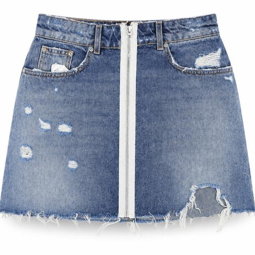 Zara Womens Blue Cotton A-Line Skirt Size XS Zip - Distressed