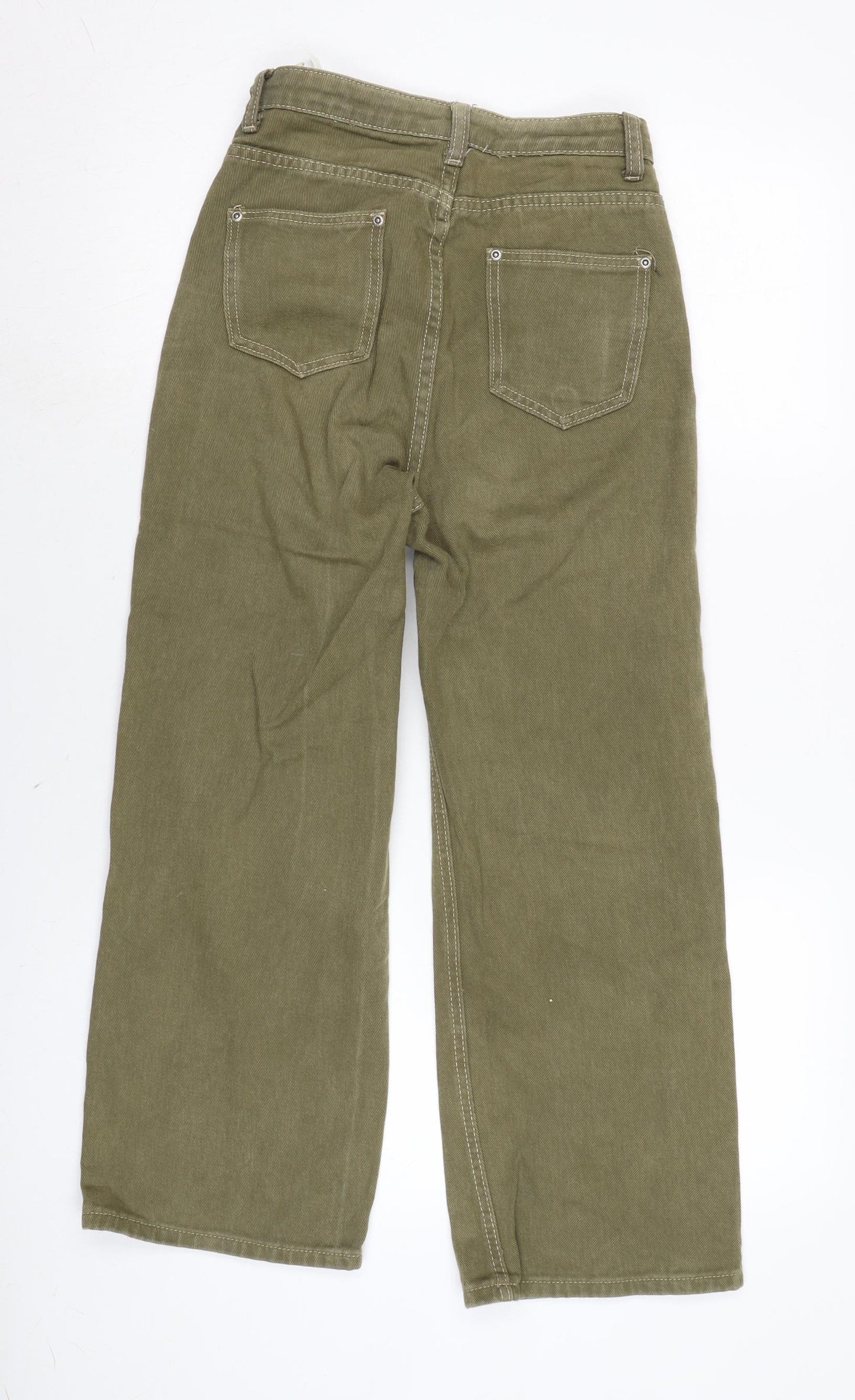 PRETTYLITTLETHING Womens Green Cotton Wide-Leg Jeans Size 6 L24 in Regular Zip