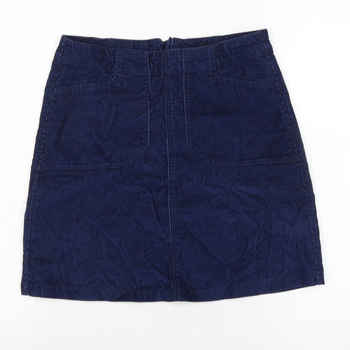 F&F Womens Blue Cotton A-Line Skirt Size 6 Zip