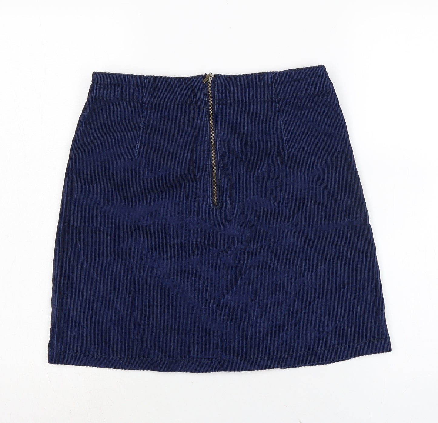 F&F Womens Blue Cotton A-Line Skirt Size 6 Zip