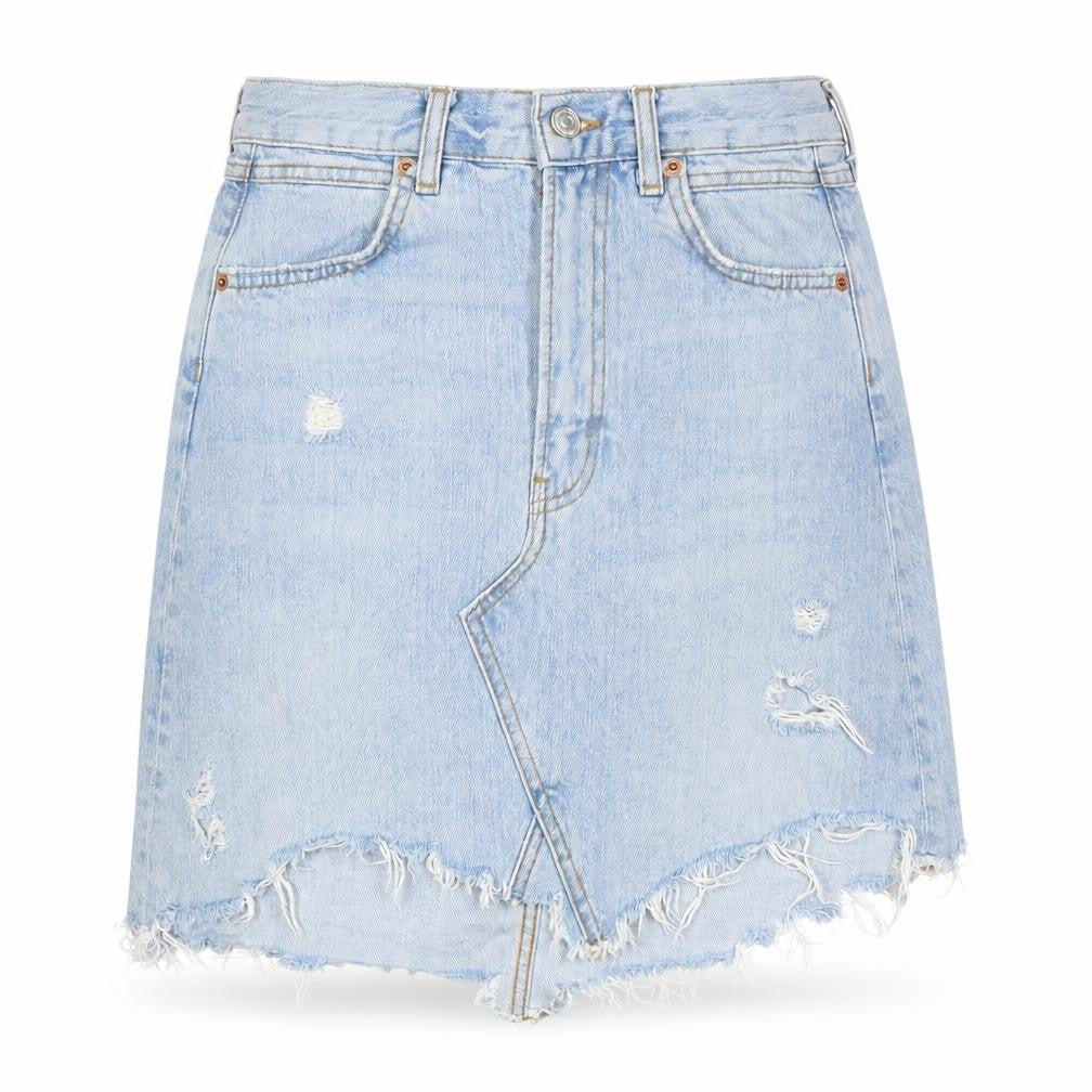 Zara Womens Blue Cotton A-Line Skirt Size S Zip - Distressed- Raw hem.