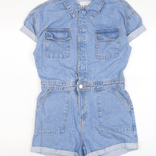 Denim & Co. Womens Blue Cotton Playsuit One-Piece Size 8 Zip