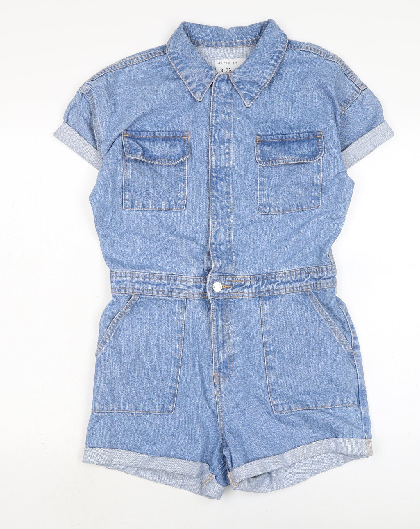 Denim & Co. Womens Blue Cotton Playsuit One-Piece Size 8 Zip