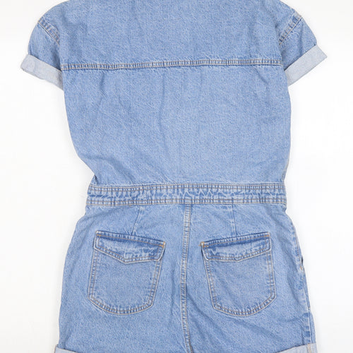 Denim & Co. Womens Blue Cotton Playsuit One-Piece Size 8 Zip