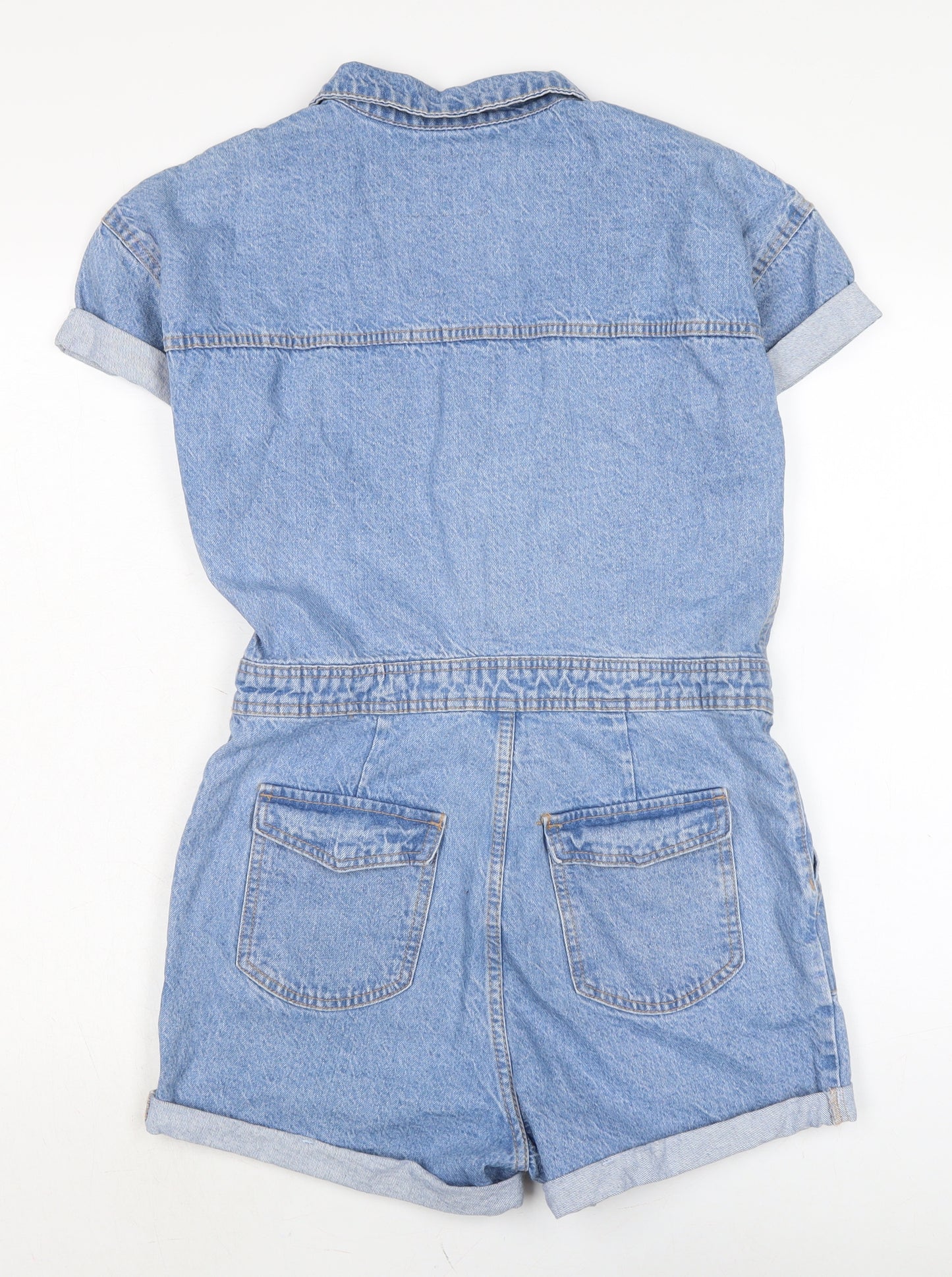 Denim & Co. Womens Blue Cotton Playsuit One-Piece Size 8 Zip