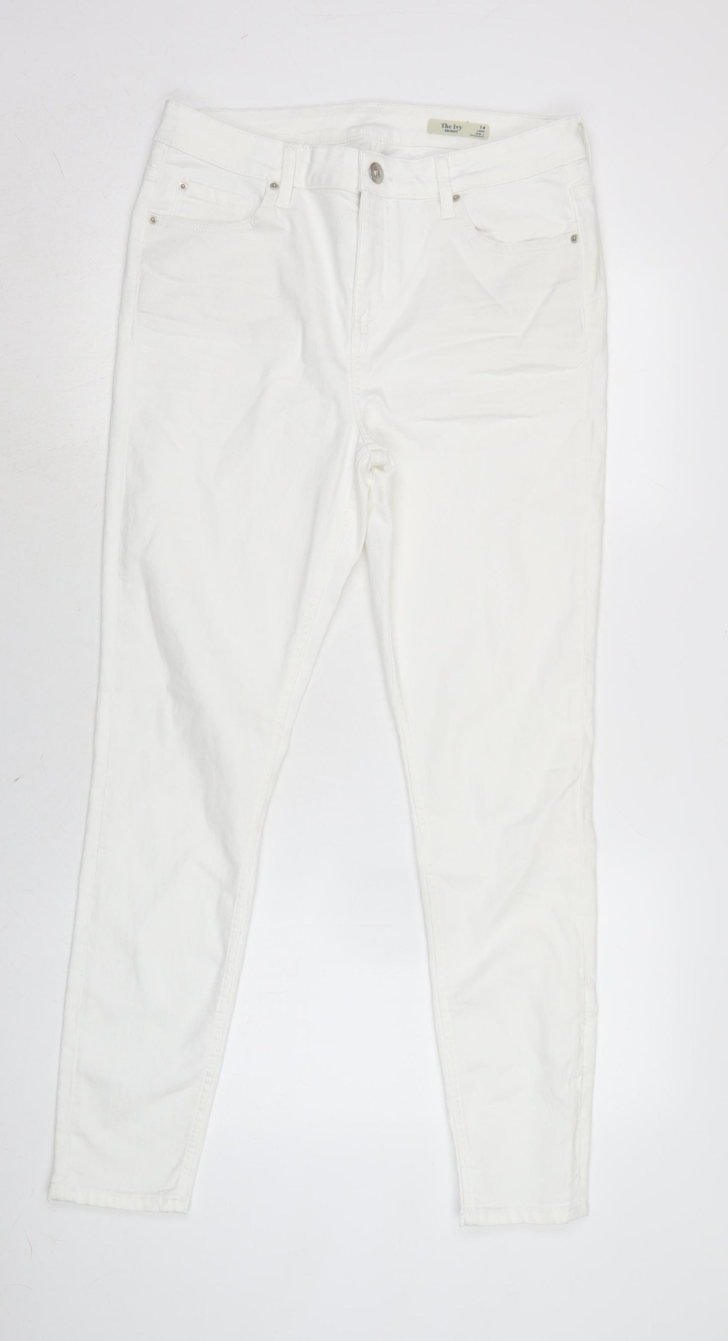 Marks and Spencer Womens White Cotton Blend Skinny Jeans Size 14 L28.5 in Regular Zip