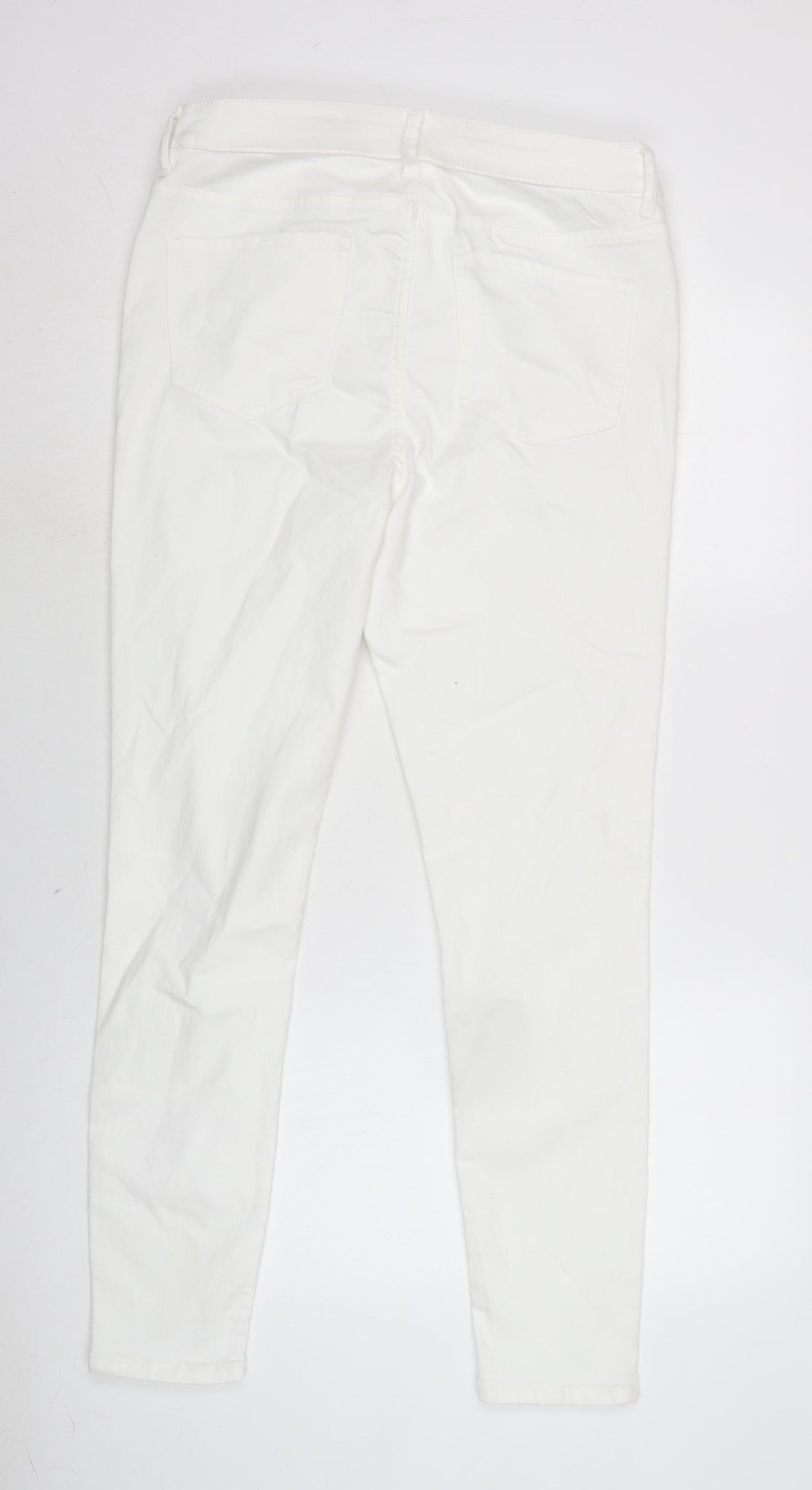 Marks and Spencer Womens White Cotton Blend Skinny Jeans Size 14 L28.5 in Regular Zip