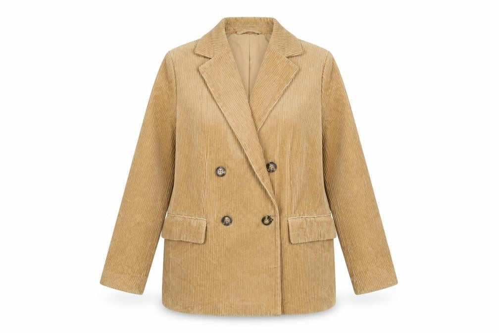 Front view of H&M women’s brown jacket, size UK 14, button