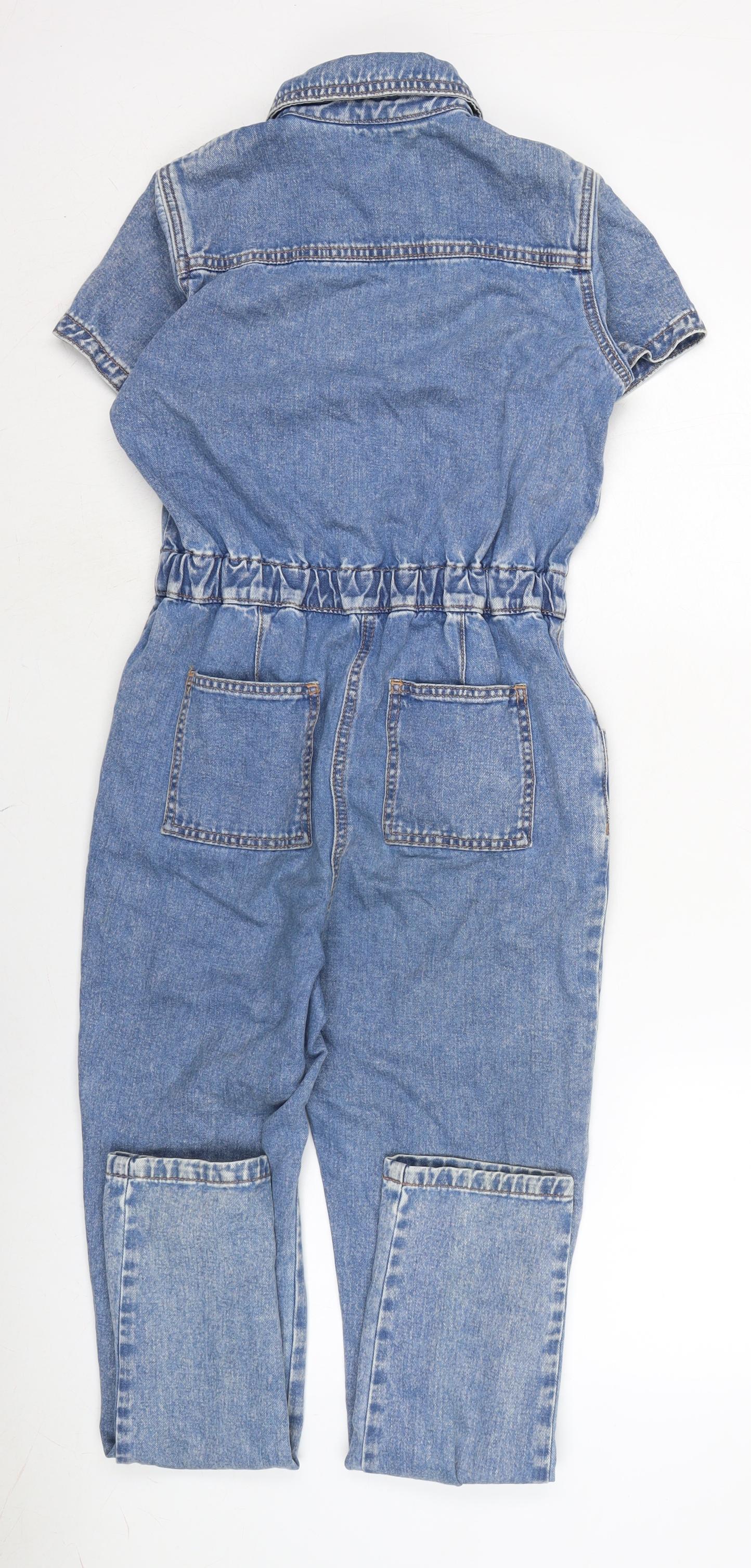 George Womens Blue Cotton Jumpsuit One-Piece Size S L26 in Button