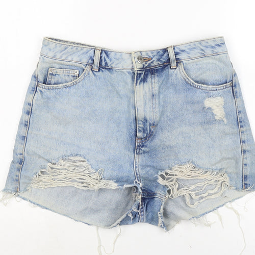 Topshop Womens Blue Cotton Cut-Off Shorts Size 14 Regular Zip