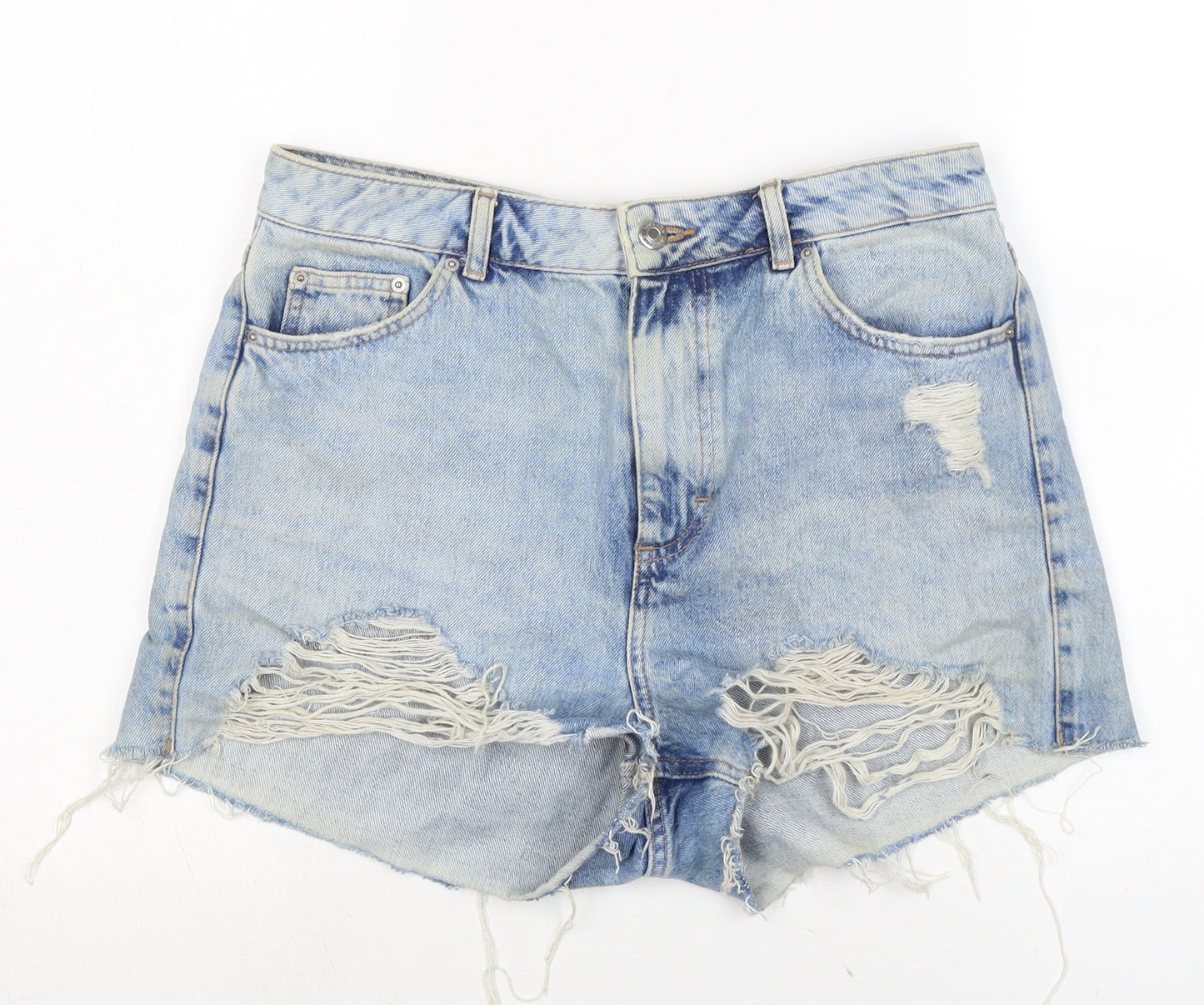 Topshop Womens Blue Cotton Cut-Off Shorts Size 14 Regular Zip