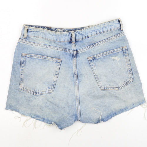 Topshop Womens Blue Cotton Cut-Off Shorts Size 14 Regular Zip