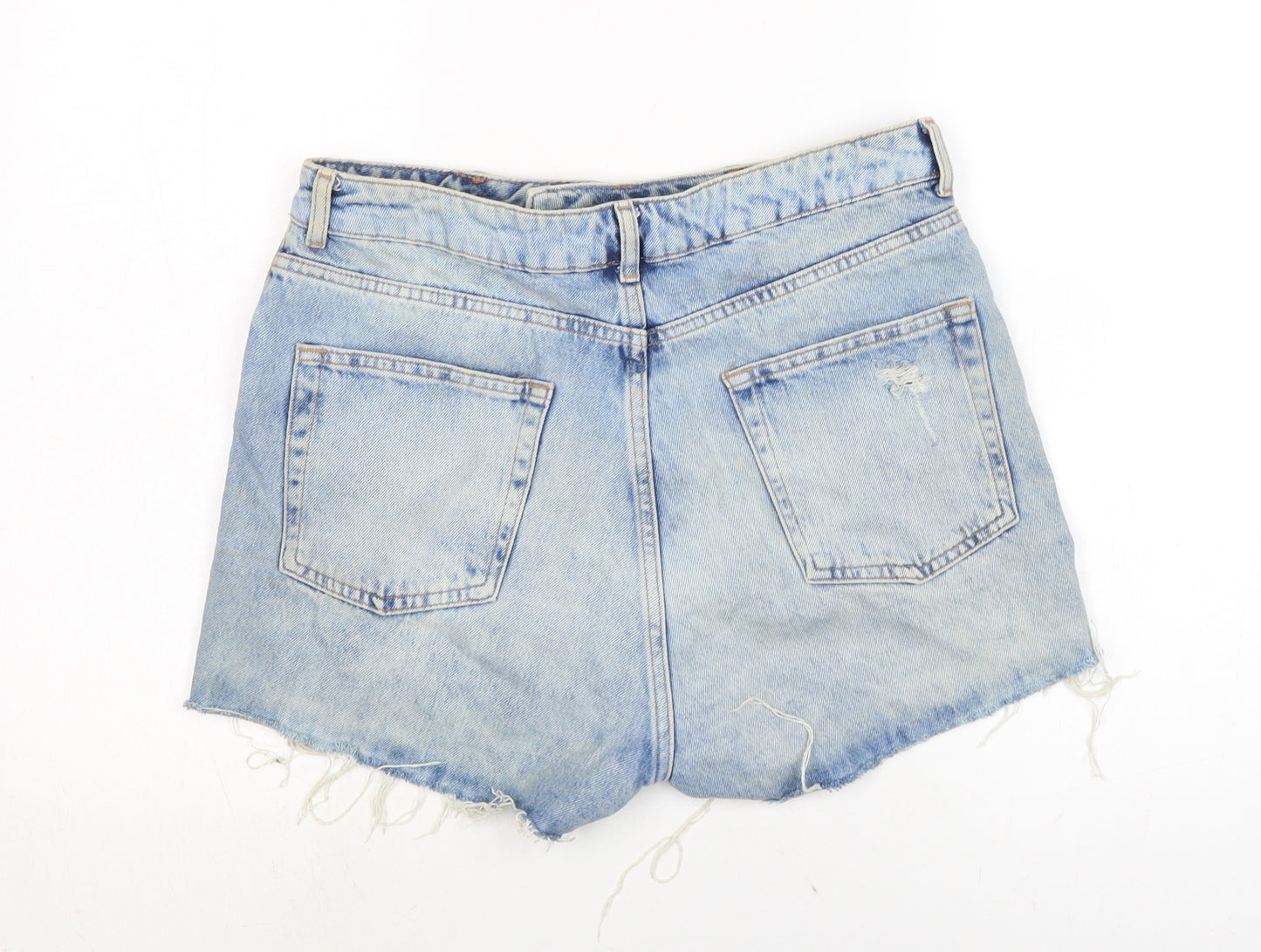 Topshop Womens Blue Cotton Cut-Off Shorts Size 14 Regular Zip