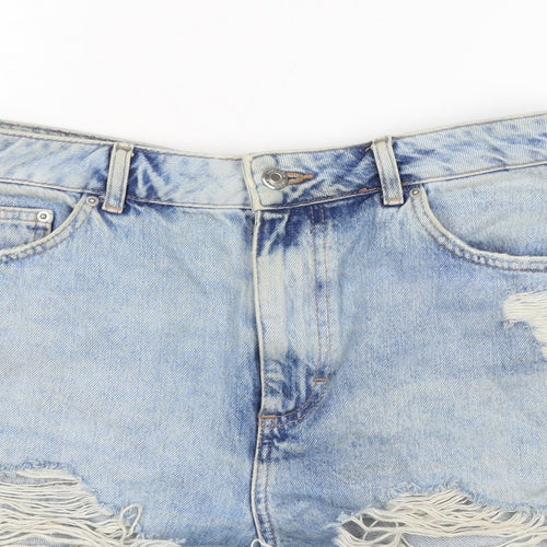 Topshop Womens Blue Cotton Cut-Off Shorts Size 14 Regular Zip