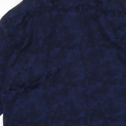 Zara Mens Blue Camouflage Cotton Button-Up Size S Collared Button
