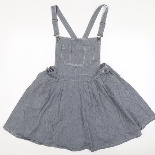 Topshop Womens Blue Cotton Pinafore/Dungaree Dress Size 14 Square Neck Snap