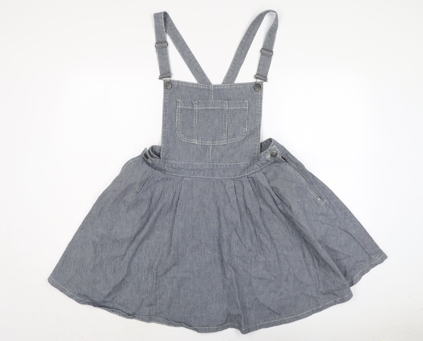 Topshop Womens Blue Cotton Pinafore/Dungaree Dress Size 14 Square Neck Snap