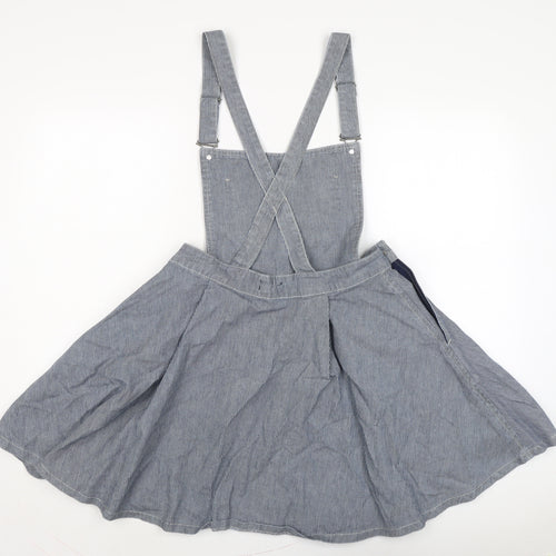 Topshop Womens Blue Cotton Pinafore/Dungaree Dress Size 14 Square Neck Snap
