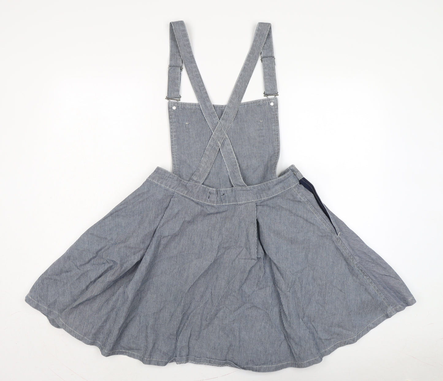 Topshop Womens Blue Cotton Pinafore/Dungaree Dress Size 14 Square Neck Snap