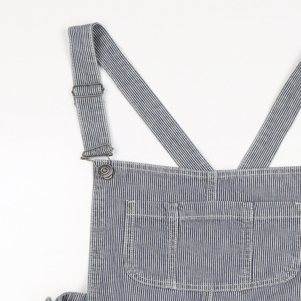 Topshop Womens Blue Cotton Pinafore/Dungaree Dress Size 14 Square Neck Snap