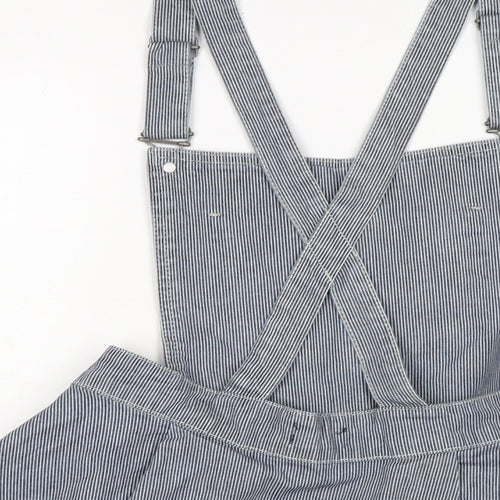 Topshop Womens Blue Cotton Pinafore/Dungaree Dress Size 14 Square Neck Snap