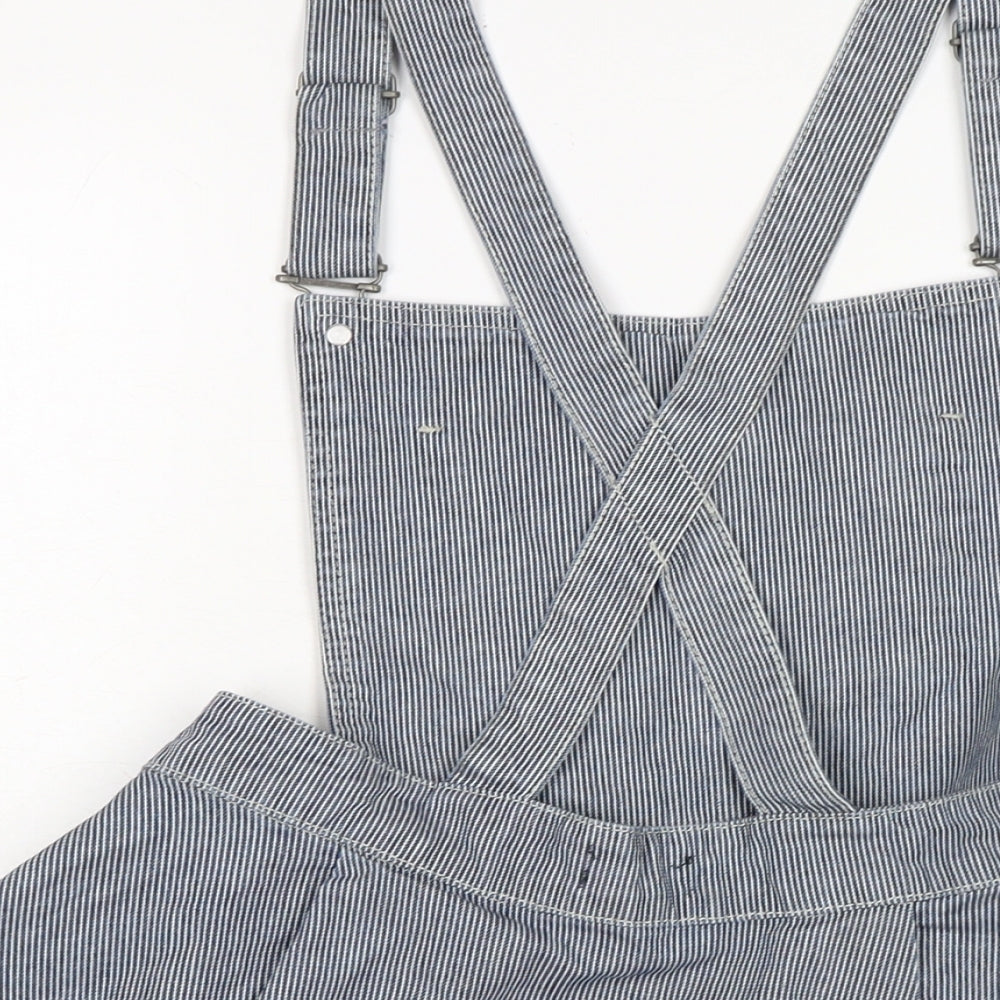 Topshop Womens Blue Cotton Pinafore/Dungaree Dress Size 14 Square Neck Snap