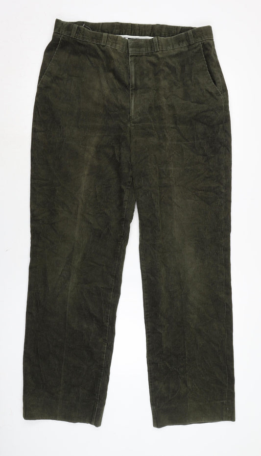 Casual Club Mens Green Cotton Trousers Size 36 in L33 in Regular Zip