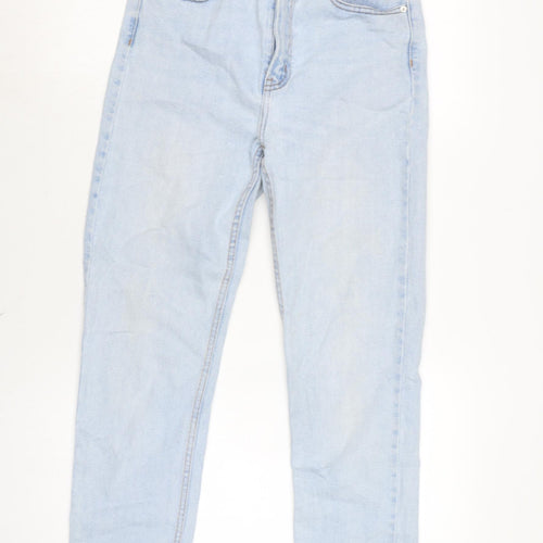 Denim & Co. Womens Blue Cotton Blend Straight Jeans Size 10 L25 in Regular Zip