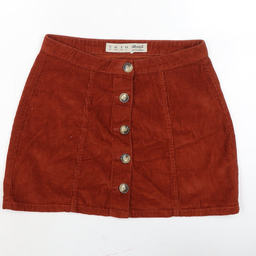 Denim & Co. Womens Brown Cotton A-Line Skirt Size 12 Button