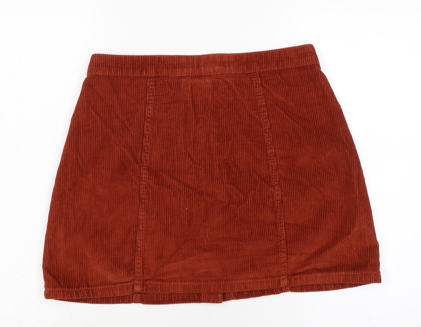 Denim & Co. Womens Brown Cotton A-Line Skirt Size 12 Button