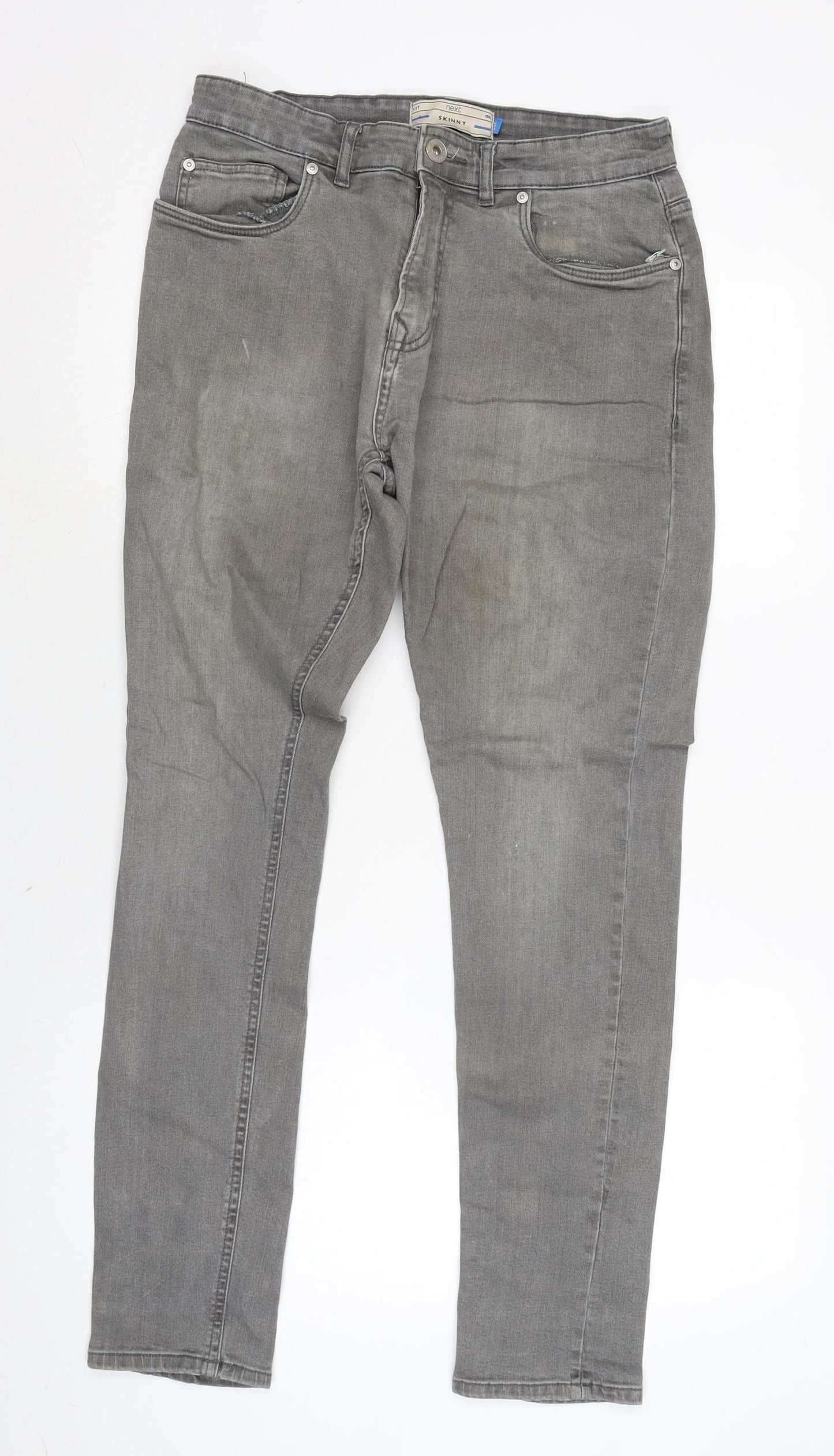 NEXT Mens Grey Cotton Blend Skinny Jeans Size 32 in L27 in Regular Zip