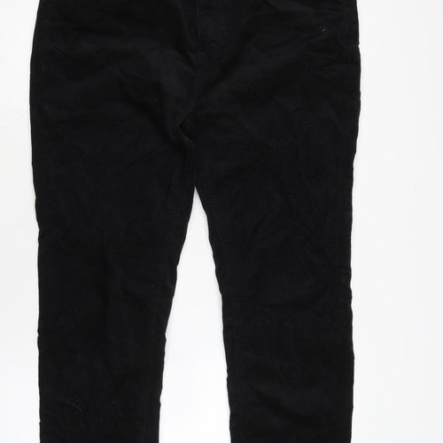 Marks and Spencer Womens Black Cotton Trousers Size 18 L24.5 in Regular Zip