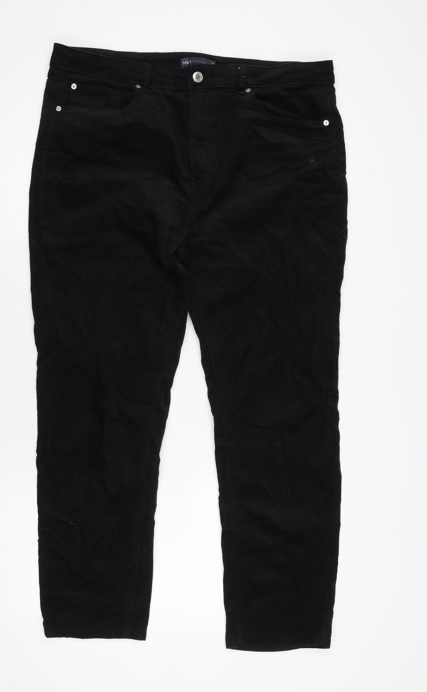 Marks and Spencer Womens Black Cotton Trousers Size 18 L24.5 in Regular Zip