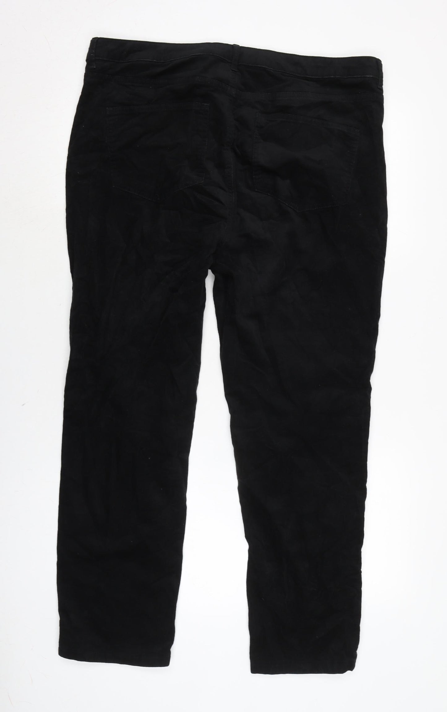 Marks and Spencer Womens Black Cotton Trousers Size 18 L24.5 in Regular Zip