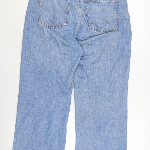 H&M Womens Blue Cotton Wide-Leg Jeans Size 16 L25.5 in Regular Zip - Raw Hem