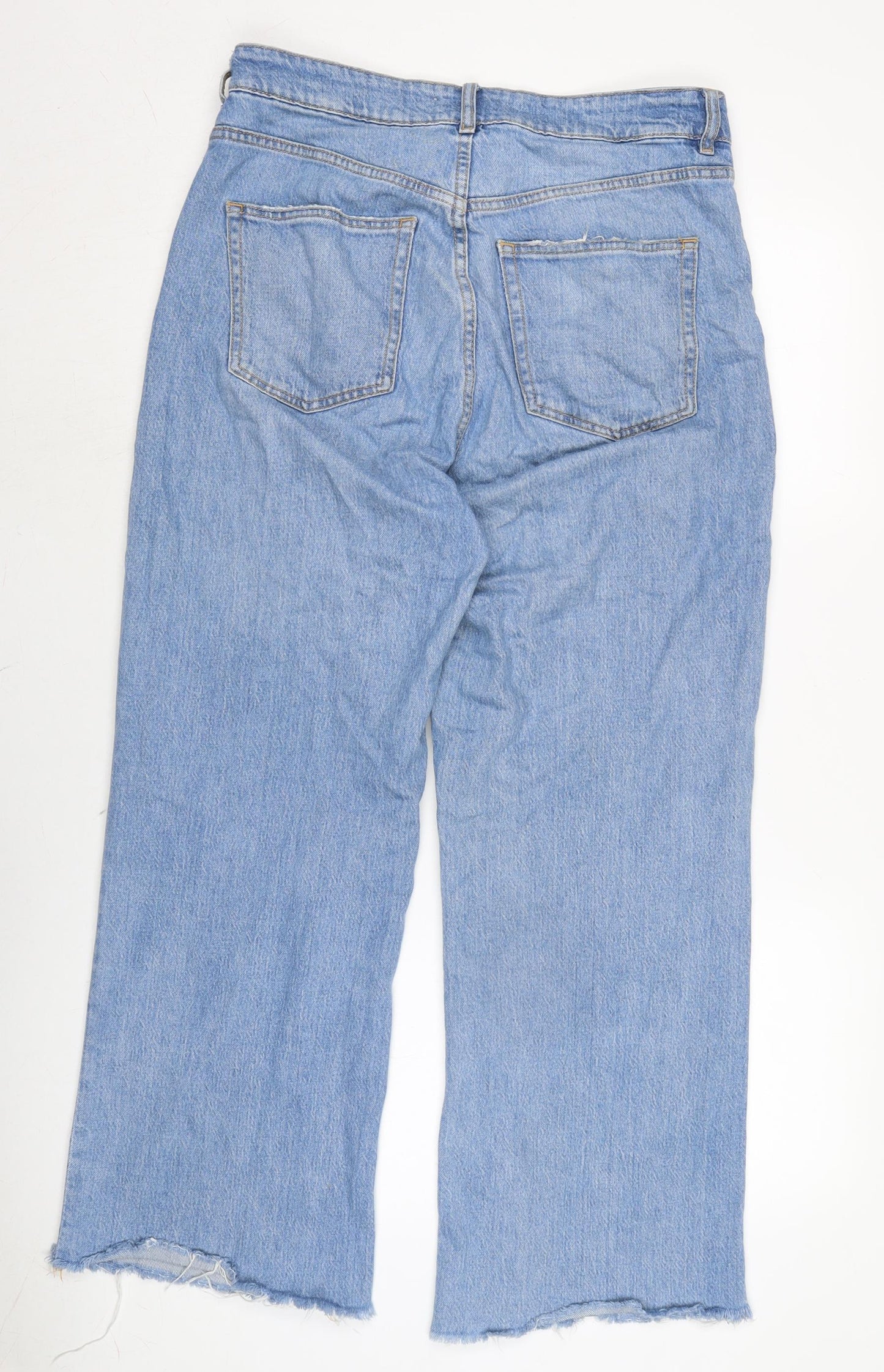 H&M Womens Blue Cotton Wide-Leg Jeans Size 16 L25.5 in Regular Zip - Raw Hem