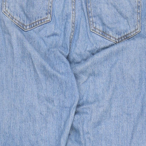 H&M Womens Blue Cotton Wide-Leg Jeans Size 16 L25.5 in Regular Zip - Raw Hem