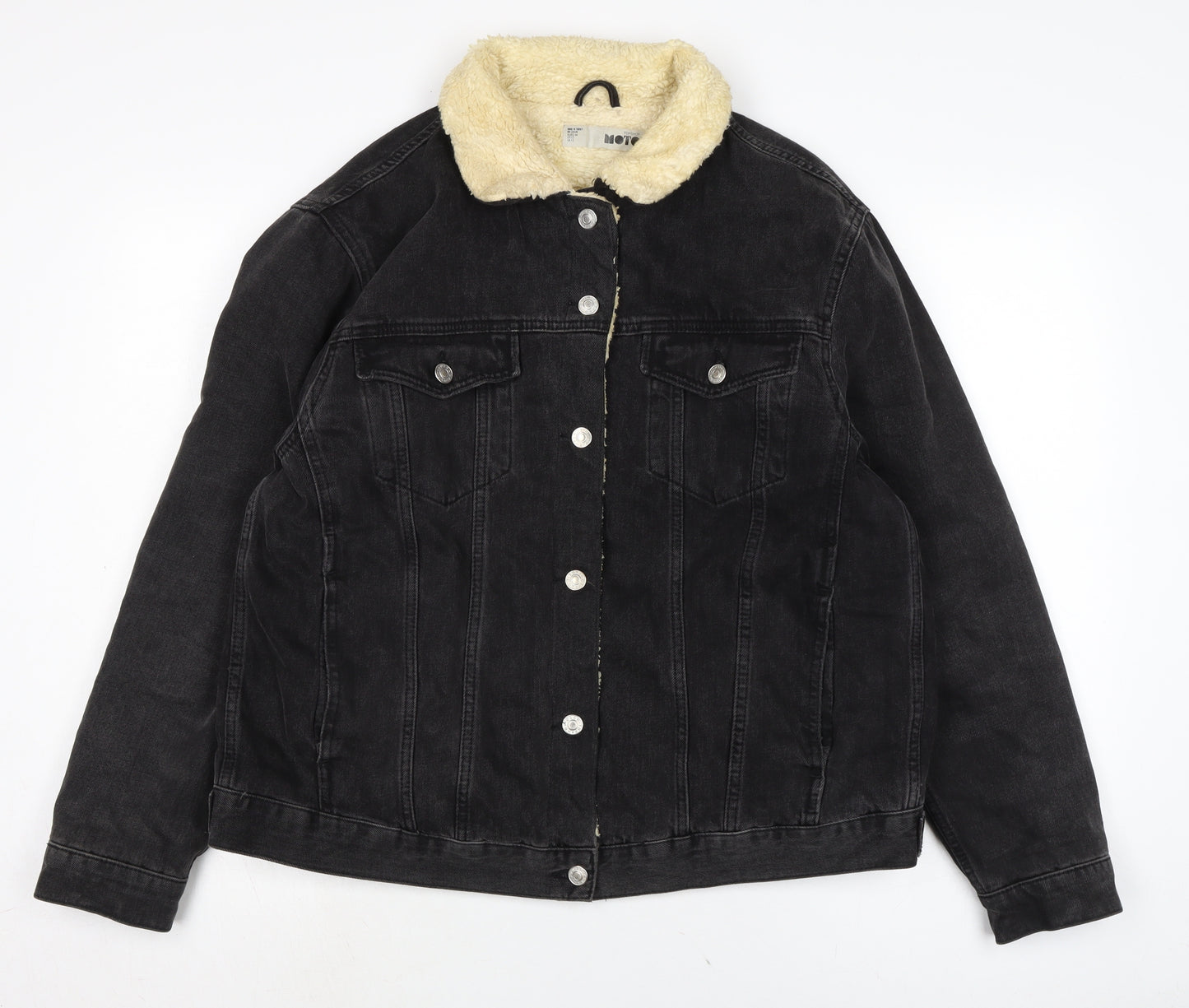 Topshop Womens Black Biker Jacket Size 16 Button