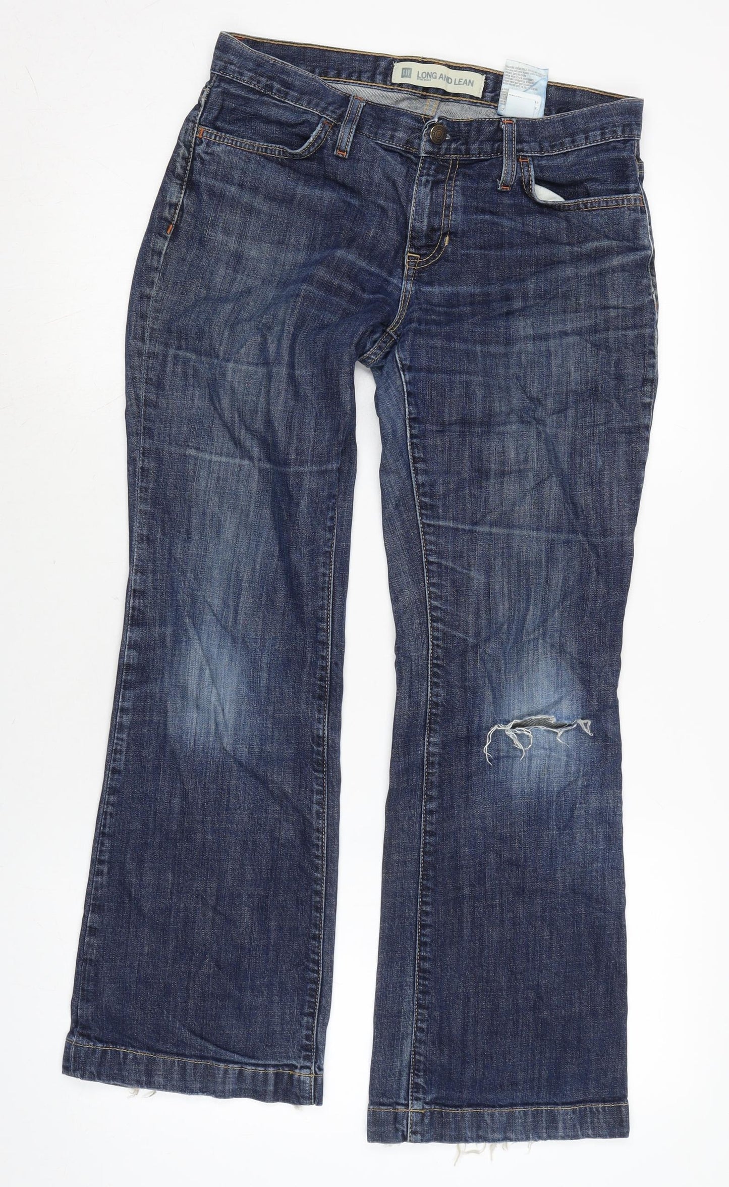 Gap Womens Blue Cotton Blend Cropped Jeans Size 30 in L28 in Regular Zip - Distressed