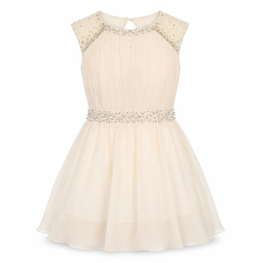 Front view of Little mistress women’s pink polyester a-line, size UK 10, boat neck