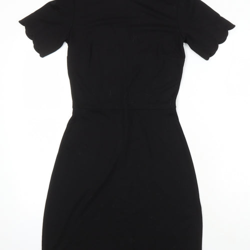 Warehouse Womens Black Trivinyl A-Line Size 6 Round Neck Zip